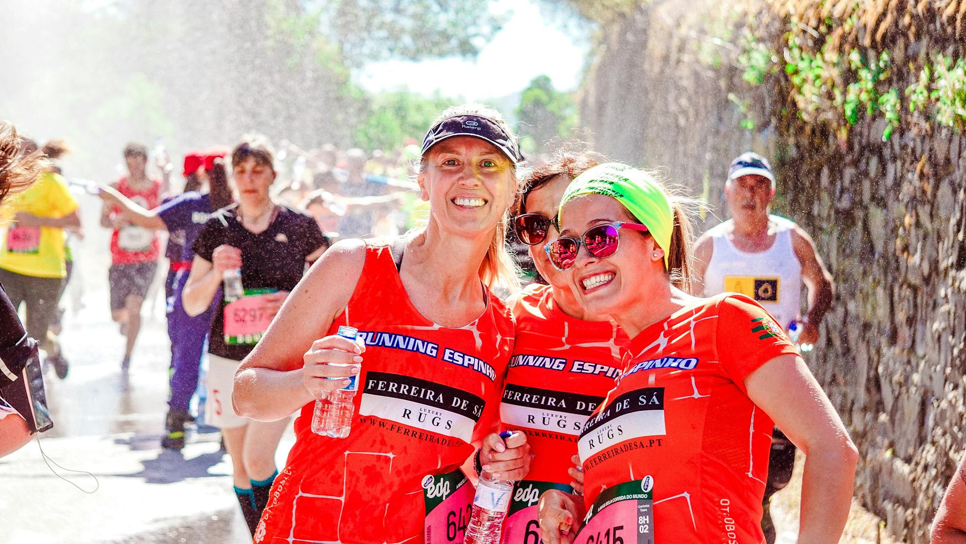 Runner takes deep breaths at crowded race start line, focused and calm amid nervous energy