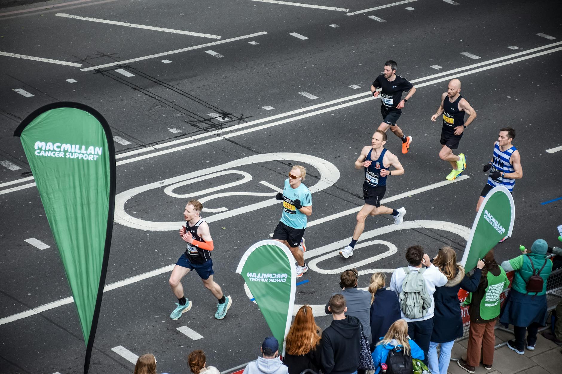 Runners crossing Tower Bridge during the London Marathon