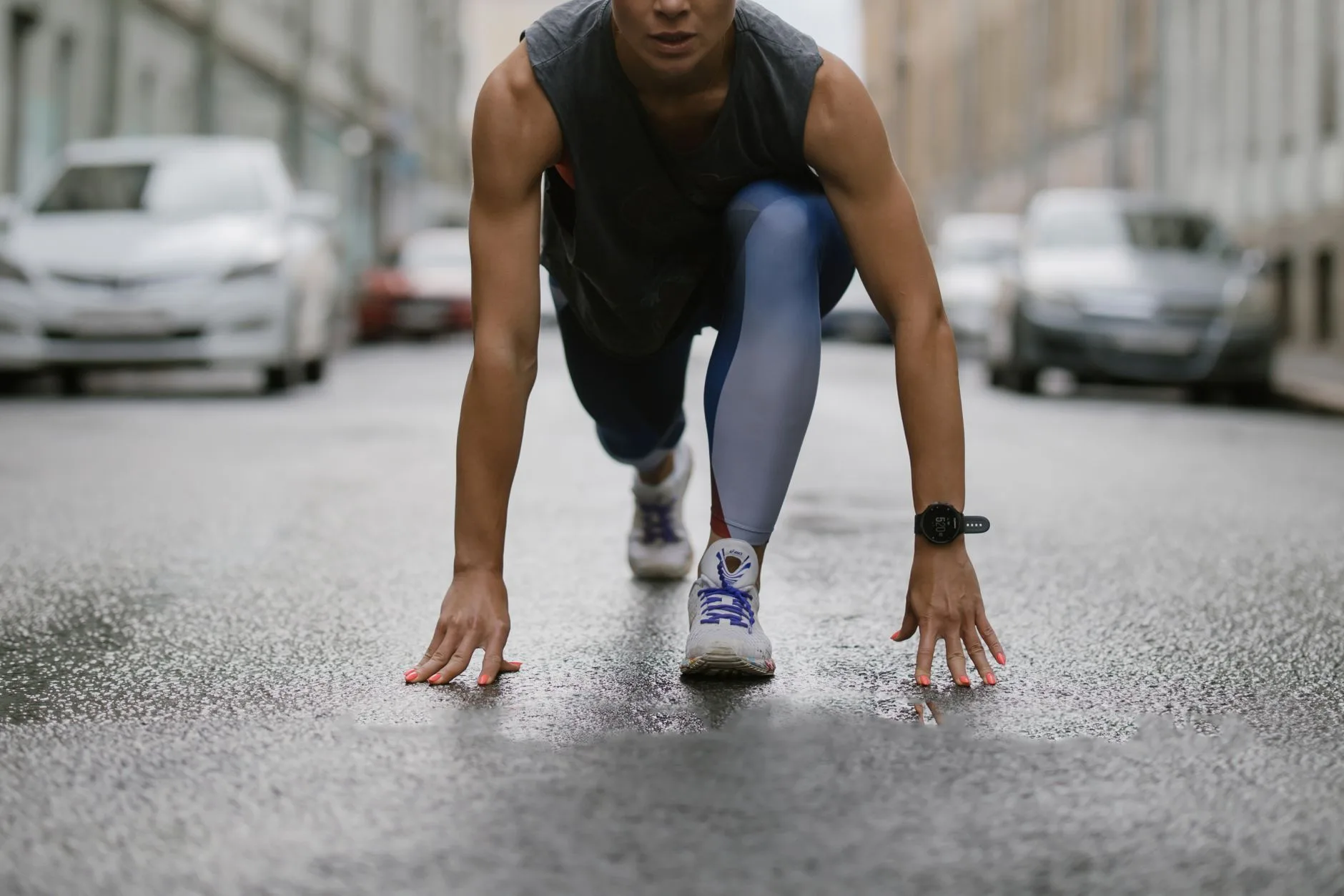 Runner cycling, swimming, and practicing yoga in a split-scene cross-training routine